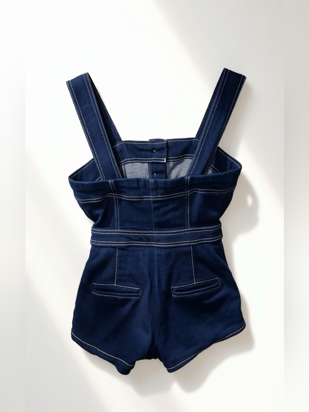 Anthropologie Maeve Denim Button Front Romper | Contrast Stitch | Size 0 - Picture 5 of 9
